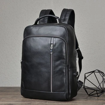 

Full Grain Leather Laptop Backpack Business Casual Genuine Cowhide Backpack Mens Big Capacity Waterproof Travel Backpack