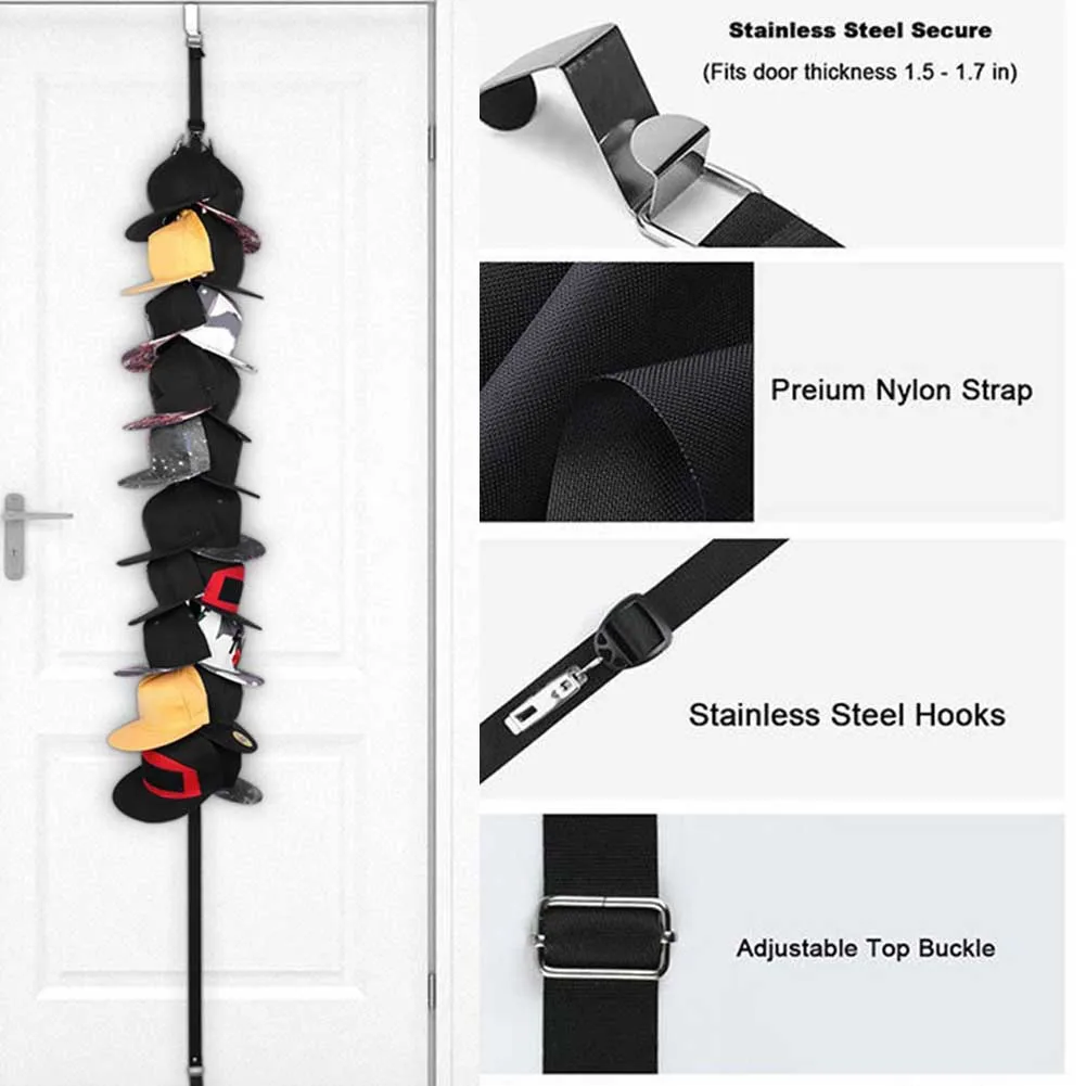 Practical Behind Door Hat Hook Set Display Detachable Storage Home With Clip Hanging Traceless Adjustable Black Reusable