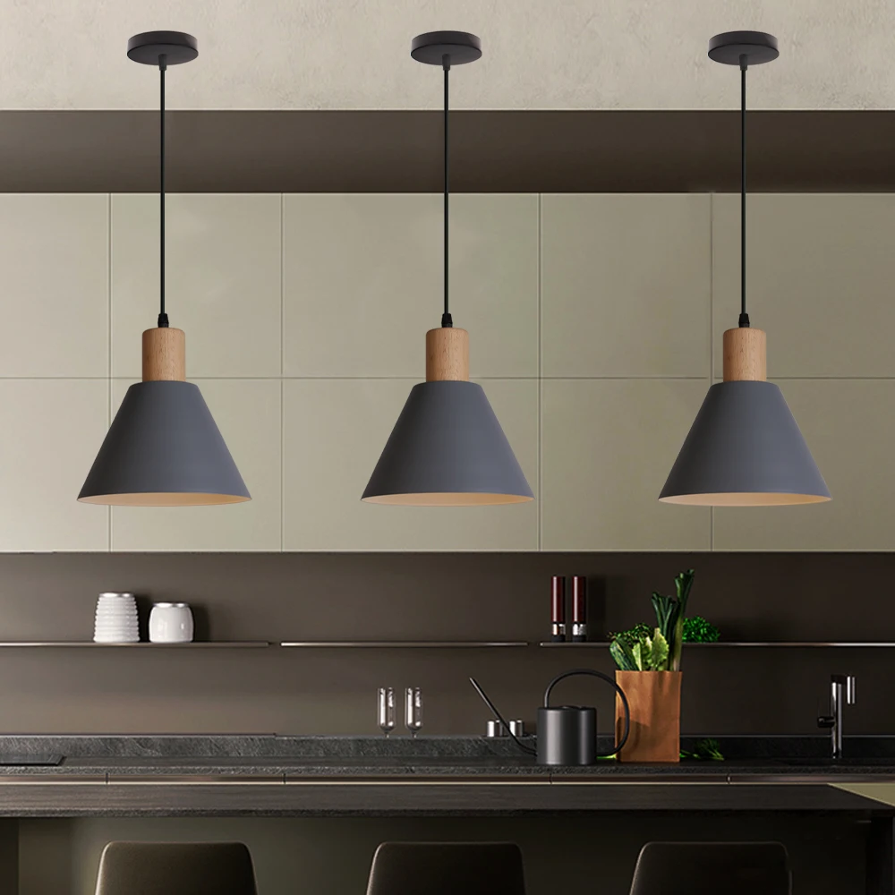 Nordic Wood Pendant Lights Vintage Modern LED Hanging Lamp for Living Room Kitchen Island Home Loft Industrial Decor Luminaire