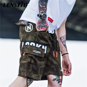 

LENSTID Men Hip Hop Camouflage Cargo Shorts Joggers Harajuku Streetwear Tatical Military Casual Side Pocket Summer Short Pants