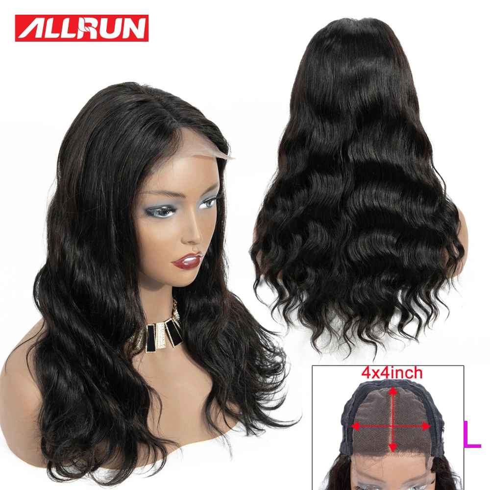 AllRun 4*4 парики с закрытием шнурка с волосами младенца бразильские объемные волнистые парики шнурка фронта человеческих волос для женщин remy