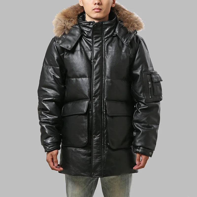 Promo 2135 Read Description! quality super warm genuine cow skin duck down leather jacket mens cowhide leather duck down coat