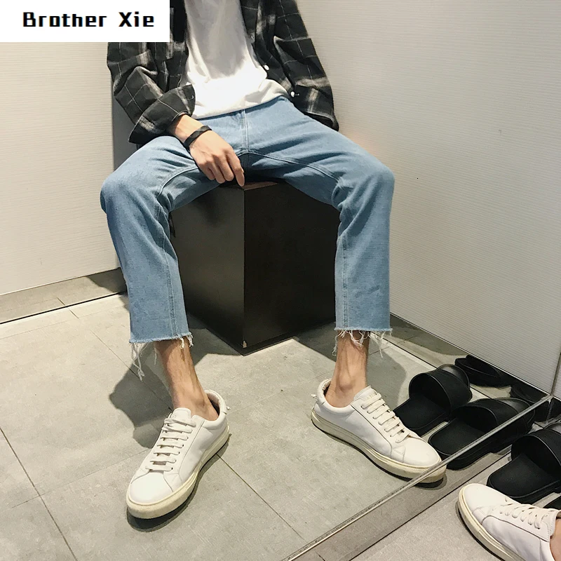 

Autumn Jeans Men's Fashion Washed Solid Color Casual Jeans Pants Man Streetwear Wild Loose Hip Hop Straight Denim Trousers Male