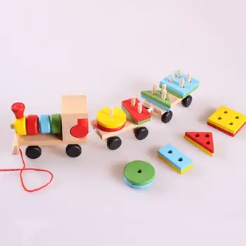 

Wooden Bricks Column Assemble Train Toy Kids DIY Building Vehicle Blocks Toddler Handwork Matching Train Toy