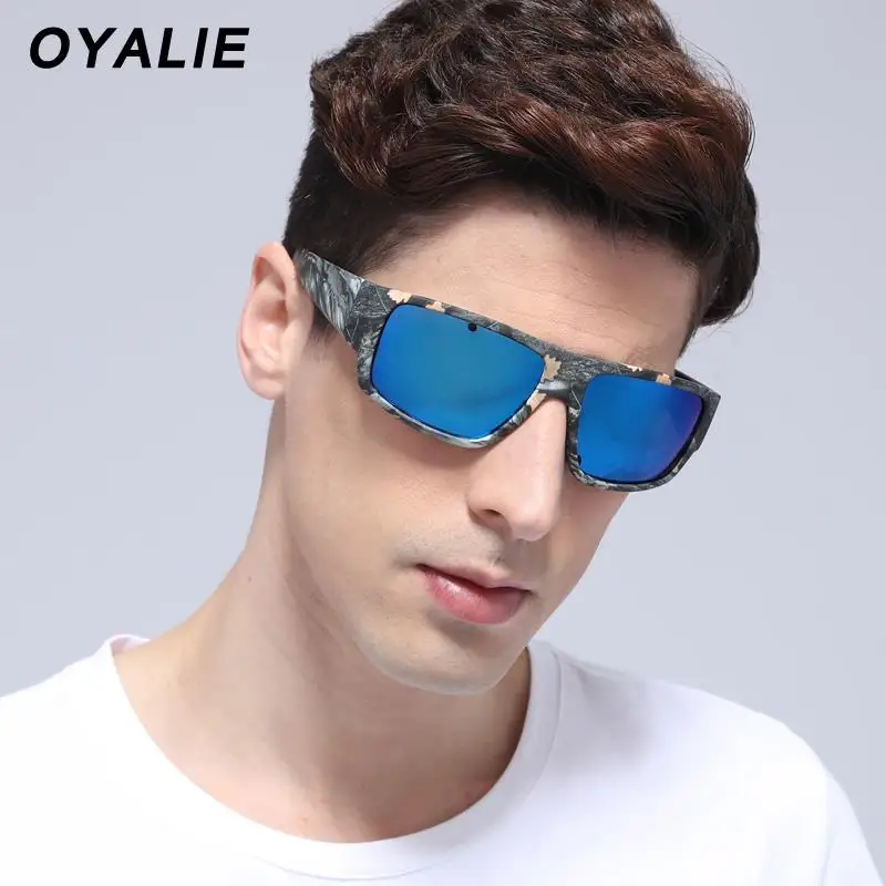 OYALIE поляризованные солнцезащитные очки с коробкой из искусственной кожи, подарок для мужчин и женщин, камуфляжная оправа, солнцезащитные очки для вождения, зеркальные очки Gafas UV400