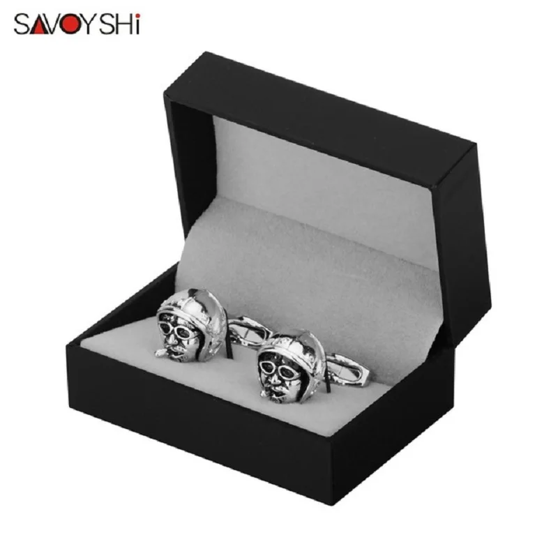 Cufflinks with box A SAVOYSHI серебряный черный летательный аппарат пилот Свадебные Ювелирные Запонки Жених/Лучший человек/лучший друг запонки для французских рубашек звенья высокого качества - Окраска металла: Cufflinks with box A