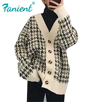 

Autumn Winter Lattice Knitted Long Cardigans Loose Casual Preppy Style Thick Sweaters Jumpers Women Knitting Jackets Oversized