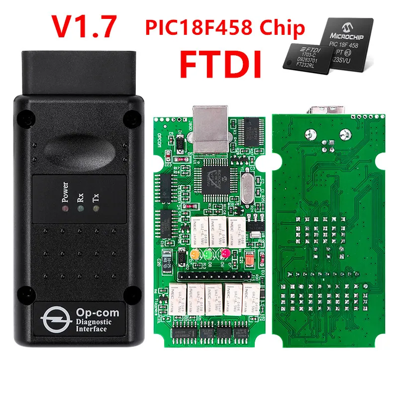 opcom v1.7 OPCOM V1.99 V1.78 V1.70 V1.59 OBD 2 CAN-BUS считыватель кодов для Opel OP COM OP-COM OBD2 диагностический сканер PIC18F458 FTDI чип - Цвет: opcom v1.7