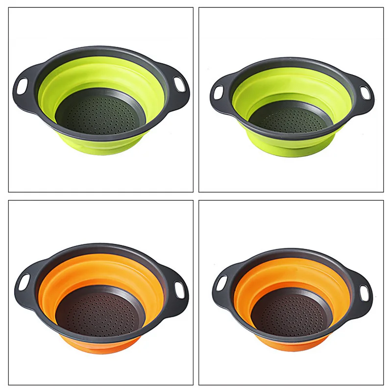

Creative Kitchen Tools Foldable Filter Basket Circle Drain Basket Extendable Fruit Brasket 2 Pieces Rubber-Plastic Fruit Basket