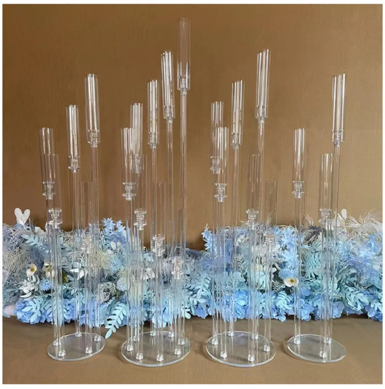 2021 New style 128cm tall Clear Candle Holders wedding centerpiece crystal 8 arms candelabra for party and mariage decoration