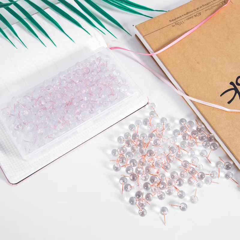 100 шт/200 шт креативный прозрачный розовый Золотой Круглый Thumbtack пробковый пластиковый штифт защелкивающиеся штифты декоративные - Цвет: 200pcs box