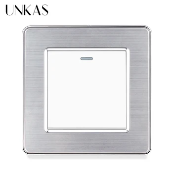 

UNKAS Luxury Stainless Steel Panel 1 Gang 1 / 2 Way On / Off Reset Pulse Momentary Contact Push Button Wall Light Switch 16A