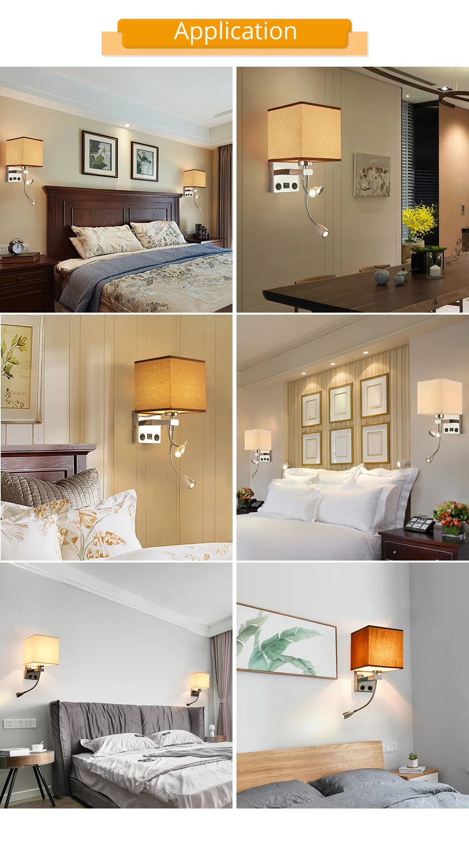 Moderna lampada da parete a LED da interno Lampada da letto a LED applique da camera da letto Sconce con interruttore USB E27 lampadina Headboard interna Headboard Home Hotel Wall Lights (11)