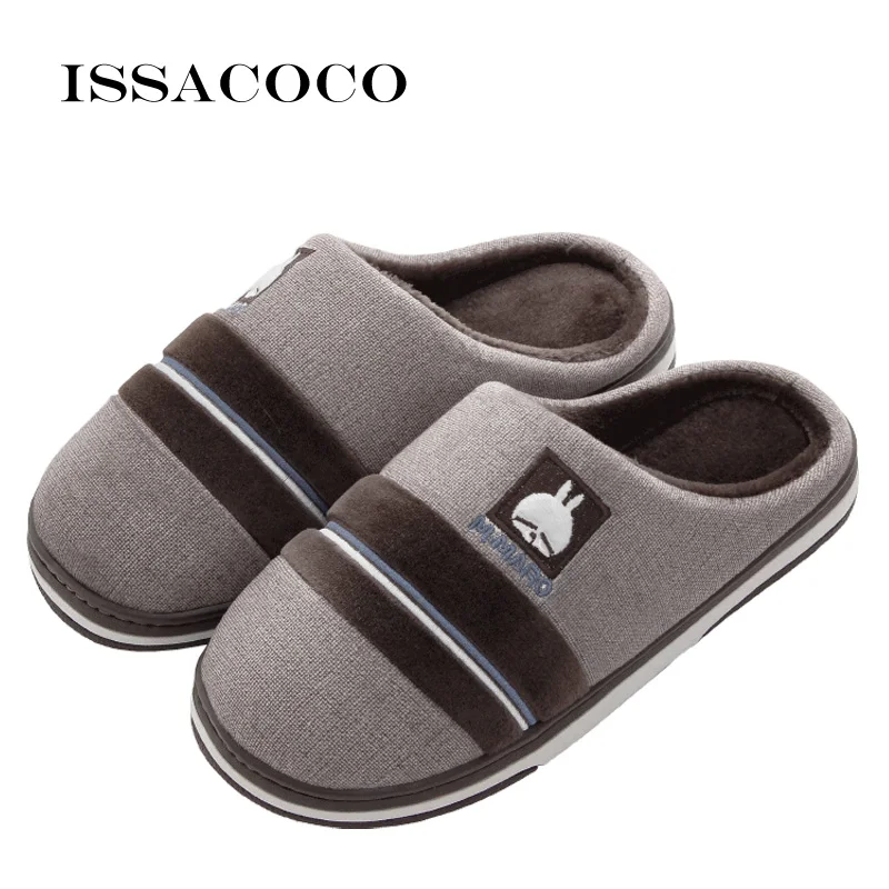 ISSACOCO/зимние тапочки; мужские Нескользящие хлопковые плюшевые теплые домашние тапочки; мужские домашние тапочки на плоской подошве; мужские тапочки; Pantuflas
