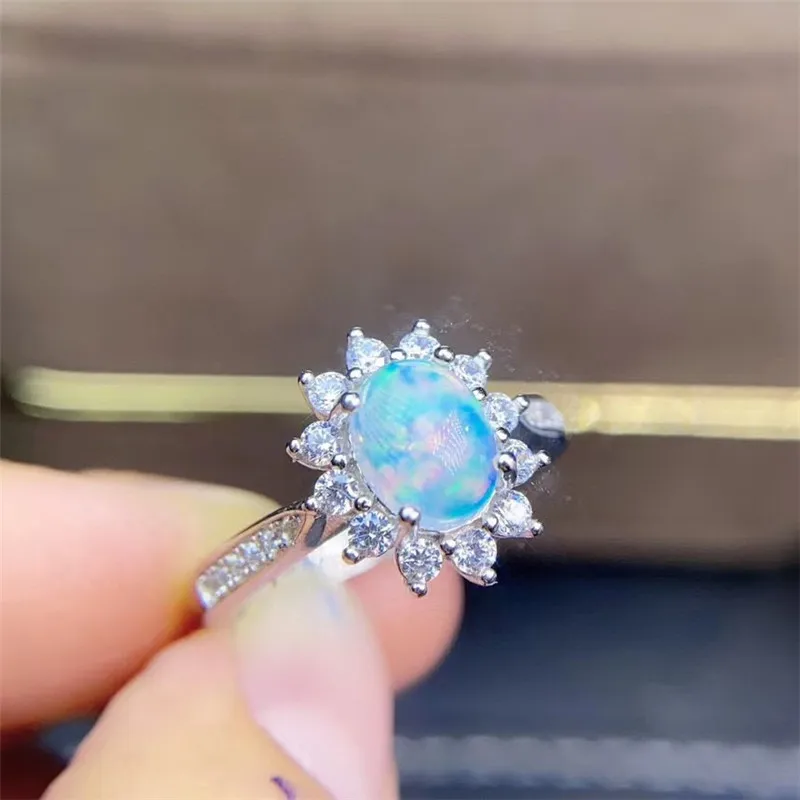 Genuine Opal Ring Real 925 Sterling Silver for Women Birthday Party