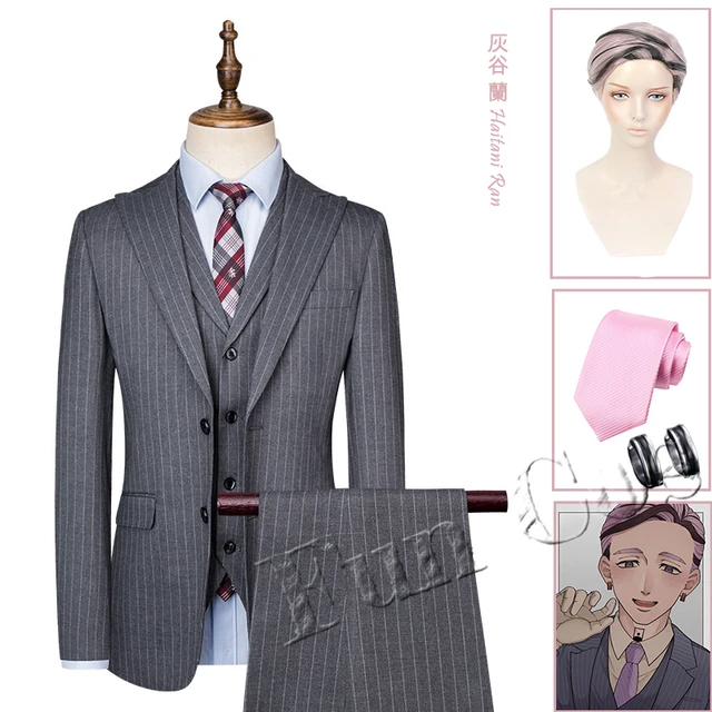 Anime Tokyo Revengers Ran Haitani Cosplay Costume Suit Wig Earrings Gray  Stripes Vest Pants Shirt Pink Tie Tenjiku Uniform Adult - Cosplay Costumes  - AliExpress
