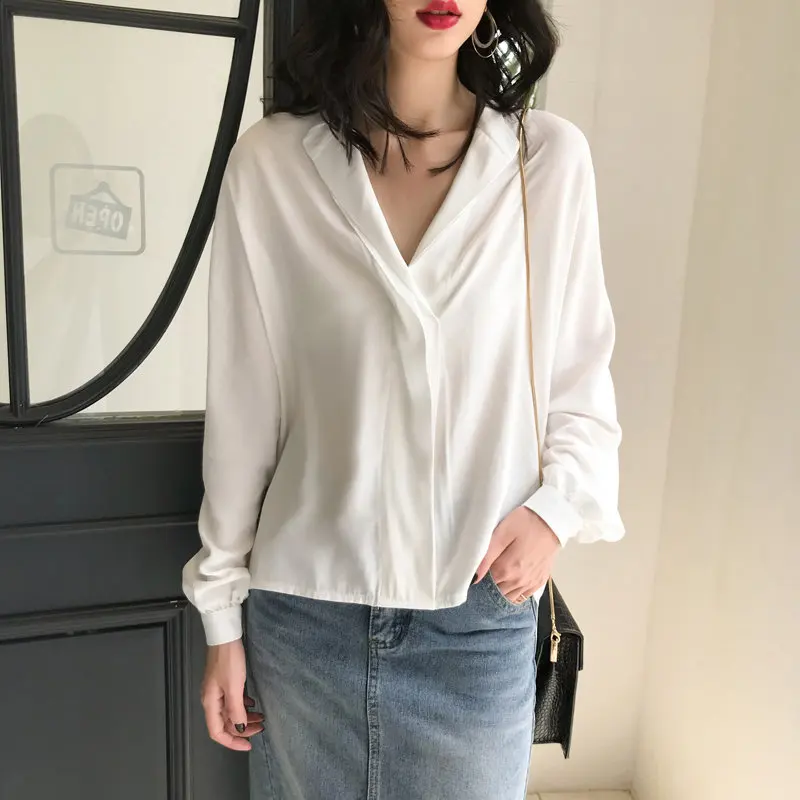 

HziriP Autumn OL Large Size Loose Solid Elegant Office Ladies Regular Tops Women Gentle All Match Brief Female Casual Shirts