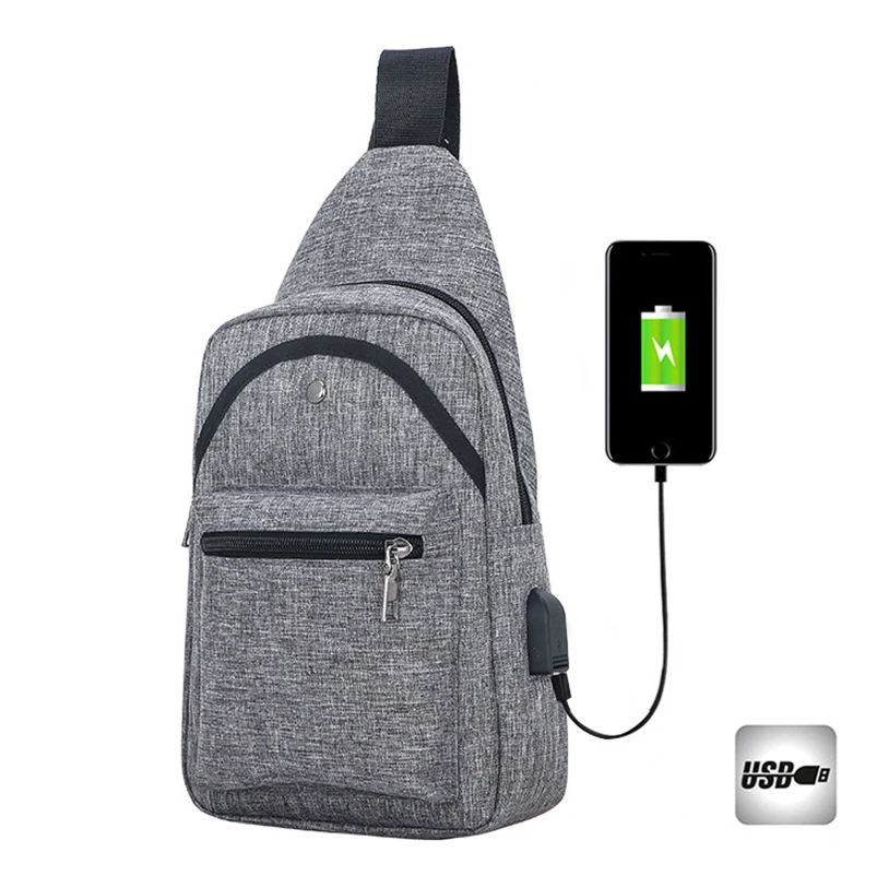 Холщовая Мужская нагрудная сумка Легкий рюкзак с ремнем usb-портом для зарядки