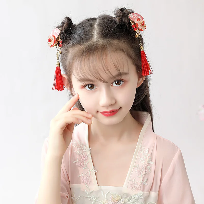 Женский головной убор Hanfu с цветами, ювелирное изделие, Детская антикварная Милая заколка с кисточками, аксессуары, заколка для девочек с цветами