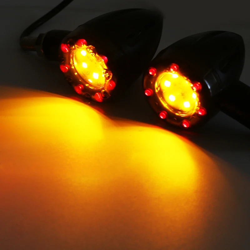 4 Pcs Universal Motorcycle Bullet Turn Signal Tail Brake Light 6 LED Indicator Amber Lamp For Harley Chopper Cruiser DC 12V