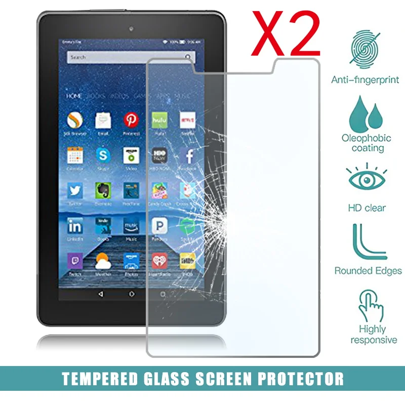 

2Pcs Tablet Tempered Glass Screen Protector Cover for Amazon Fire 7 (5th Gen 2015) Alexa Full Coverage HD Tempered Film