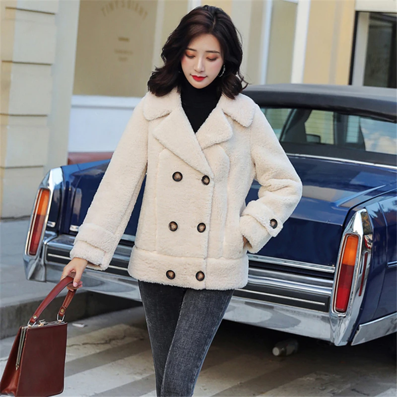 wool blends winter coat women sheep fur parka real price silm clothing short faux leather jacket turn-down collar coats | Женская одежда