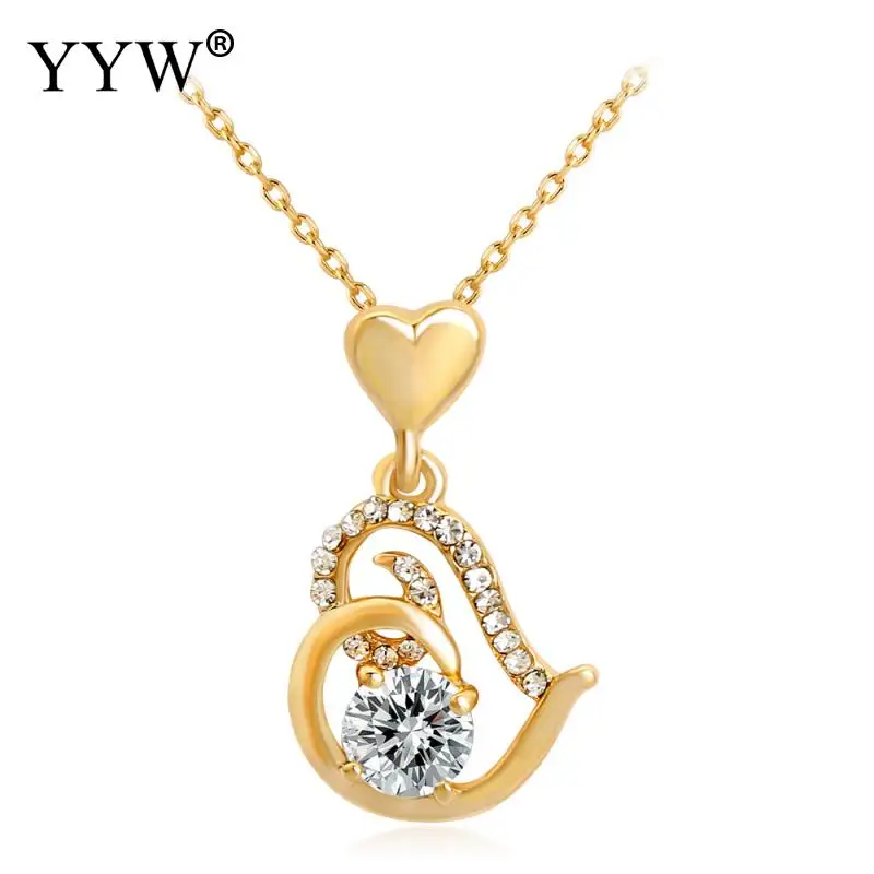 YYW Gold Color Stellux Crystal Heart Pendant Necklace Zinc Alloy Jewelry For Valentine'S Day Gift Of Love Rhinestone | Украшения и