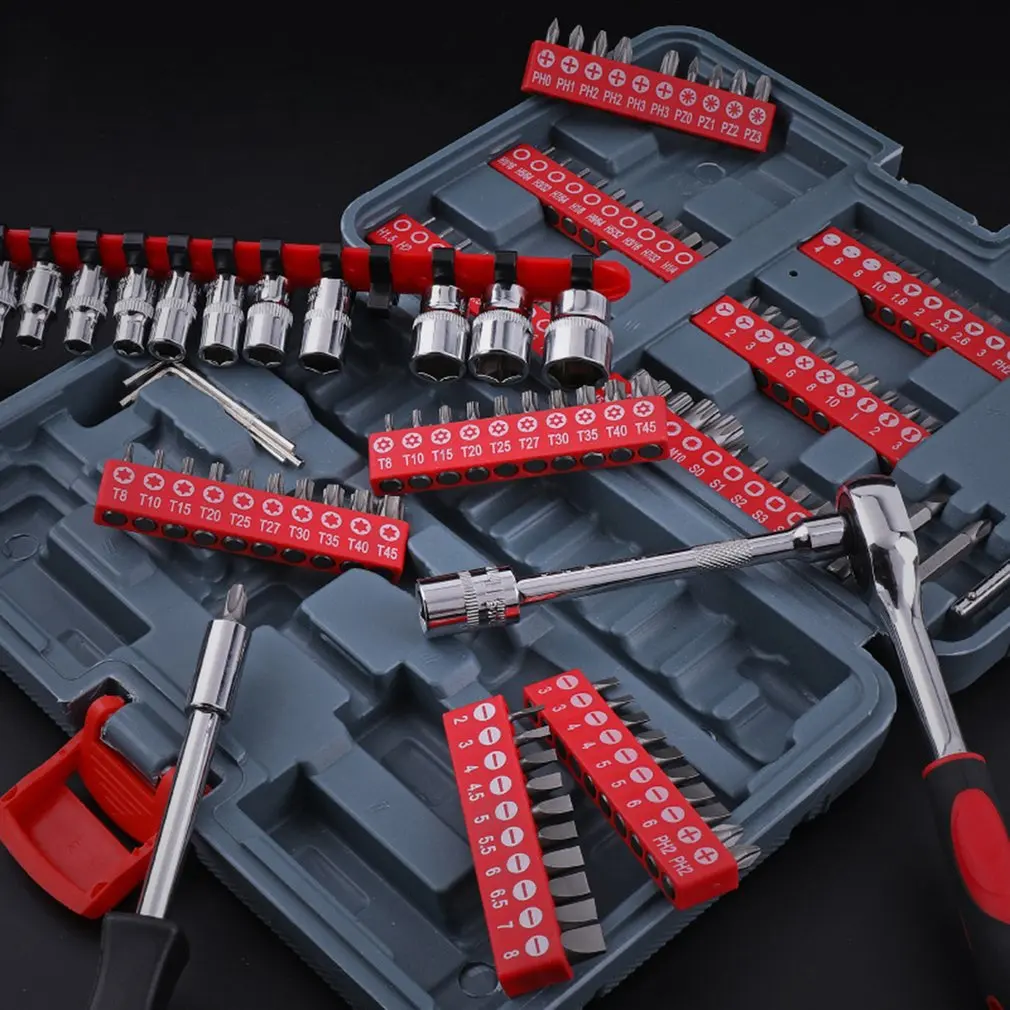 126PCS 1/4 Auto Repair Kit Batch Head Screwdriver Head Set Chrome Vanadium Steel Socket Ratchet Wrench Repair Tool Sale