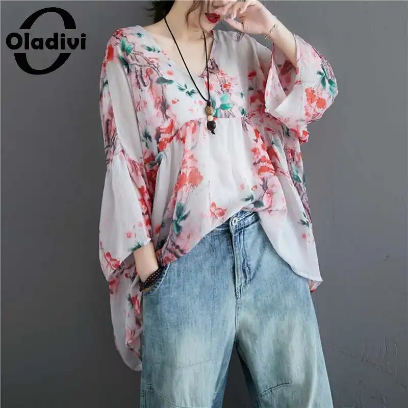 Oladivi de gran tamaño de talla grande mujer estampado de moda camisa blusa de verano gran capas señoras Camiseta holgada Casual camisetas túnicas Blusas 8XL 7XL