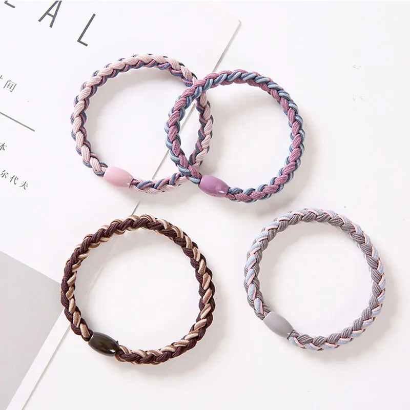 

Women Two-Color Twist Braid Hair Ring High Elasticity Headwear Girls Thick Rubber Band Hand-Woven Head Rope Hair Accessories