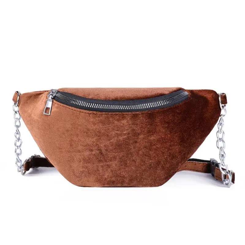 Роскошные модные новые бархатные поясные нагрудные сумки для женщин девочек на молнии деньги телефон кошелек сумка через плечо дорожная сумка через плечо - Цвет: Brown
