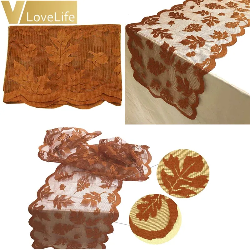 

13" x 72" Thanksgiving Table Runner Decoration Golden Autumn Harvest Warp Knitting Lace Knit Table Flag Home & Living Decor