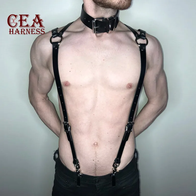 CEA.HARNESS сексуальный PU кожаный ремень безопасности мужские панк-бретели регулируемый нагрудный ремень для тела ремни-подтяжки Косплей БДСМ бондаж
