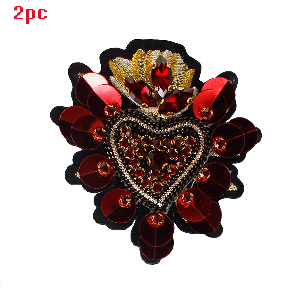 1850A heart R 2pc Стразы, корона, сердце, крыло, блестки, нашивка из бисера, мышь, Бабочка, стрекоза, вишня, для шитья, аппликация, украшение для одежды - Цвет: 1850A heart R 2pc