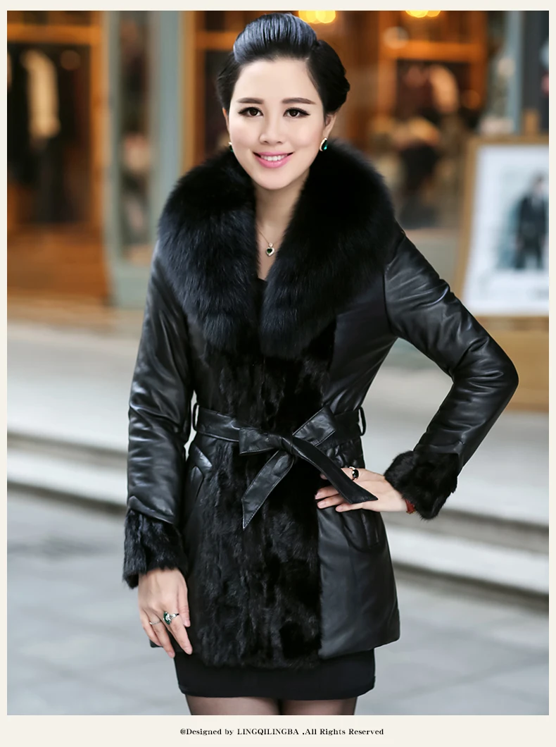

Jacket Leather Real Patchwork Genuine Mink Coats Women Winter Sheepskin Coat Real Fox Fur Collar Plus Size 6XL 1554