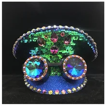 Стимпанк мужская женская зеленая полицейская шляпа с металлическими классами для выступлений военная шляпа капитан шляпа для взрослых шляпа