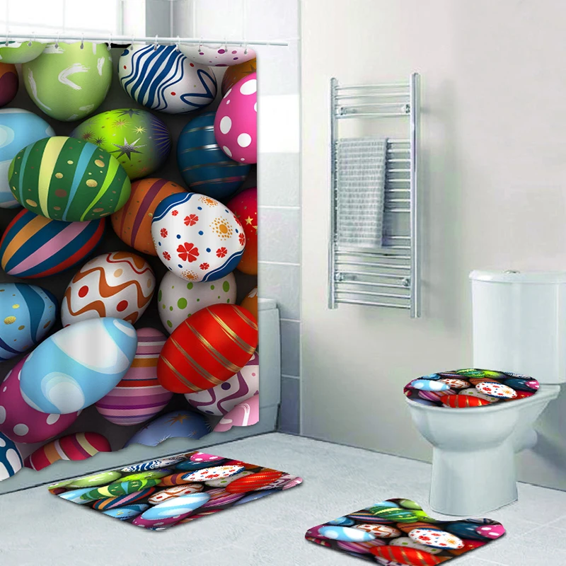 

Household Floor Mat Rug 3D Digital Colorful Ball Print Shower Curtain Floor Mat Bathroom Base Mat Toilet Mats
