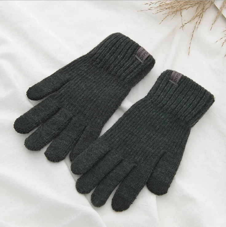

Men's gloves warm and thick in winter, plush and cold proof in winter, knitted wool cotton gloves