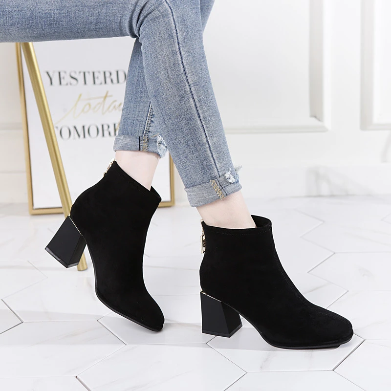 Calidad elegante martin botas 2019 invierno tobillo tacones altos Botines mujer cálido felpa negro de nieve cremallera chelsea bottes| | - AliExpress