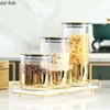 Gilded Glass Storage Jars Decorative Candy Pot Sealed Storage Jar with Lid Spice Grains Pots High Capacity Kitchen Organizer Box 4