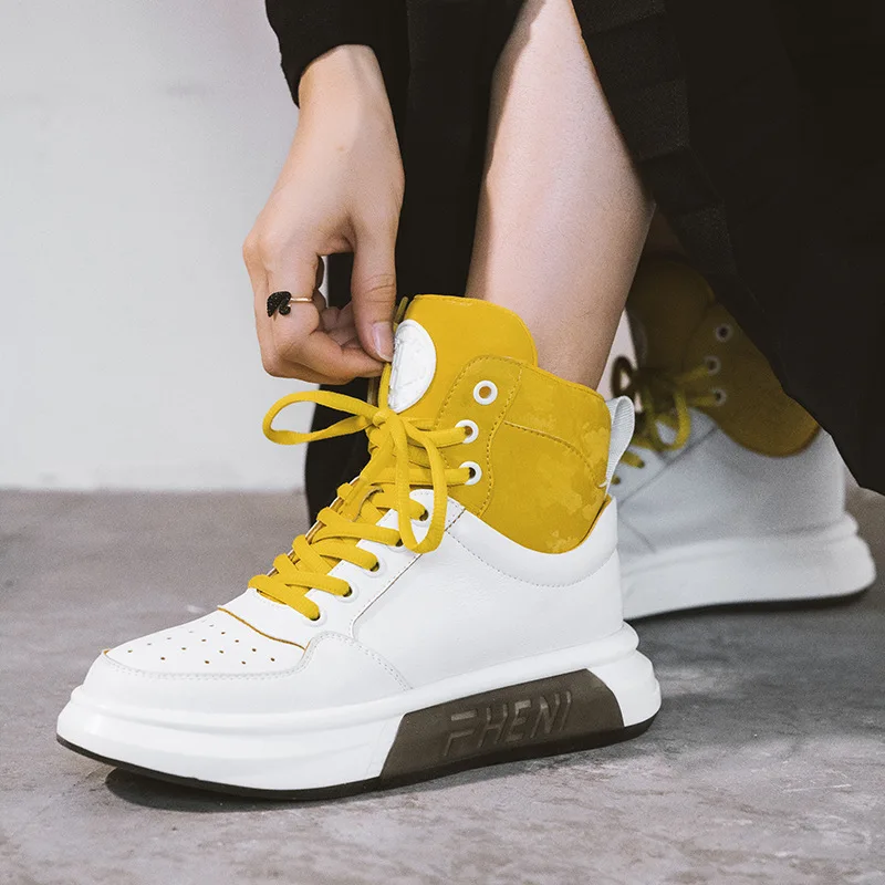 

Mixed Colors Thick Bottomed High Shoes Fashion Fashion Cool Martin Boots Colorful Platform Lace-up White Shoes Casual Leather Sh