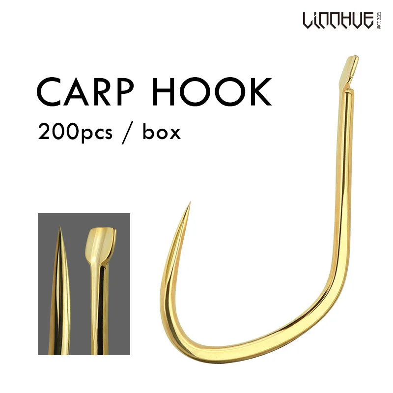 

200 Pieces/Box Horned Fish Hook Golden Barbless 110C High Carbon Squid Grass Carp Hook Black Pit Competitive Hook Taiwan Fishing
