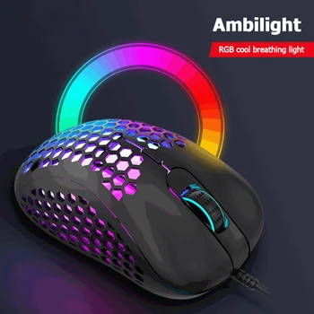 

M65 USB Wired Gaming Mouse 6 Button 2400DPI Adjustable RGB Backlit Optical Mouse Lightweight Honeycomb Shell Gamer Mice