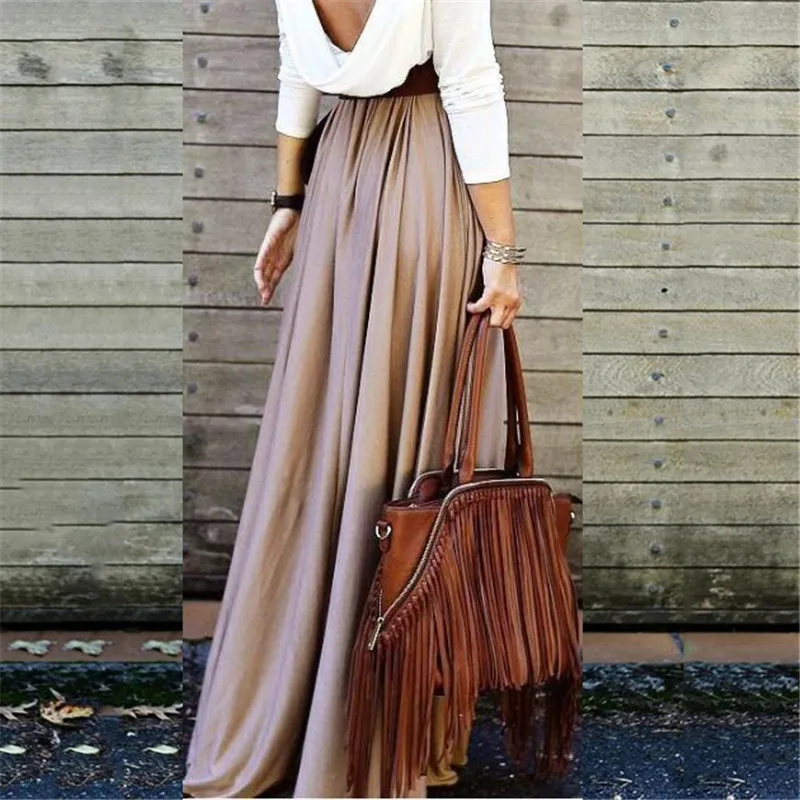 

Summer Autumn Skirts Womens 2019 Long Floor Length Elegant Pleated High Waist Skirt Female Office Lady Skirt