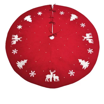 

2020 New Simple Christmas Tree Skirt Floral Print Knitted Tree Skirt Decorations Home Party Office Red