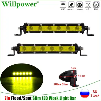 

Yellow Light 30W 7" Slim LED Work Light Bar SUV Offroad 4x4 Truck Rear Reverse Back Light Single Row Flood Spot Driving Lamps