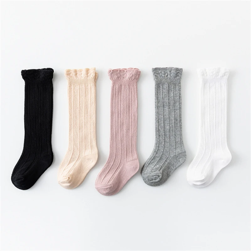 2021 Children Baby Socks Knitted Cotton Long Tube Kids Knee High Toddler Girls Lace Summer Cute | Мать и ребенок