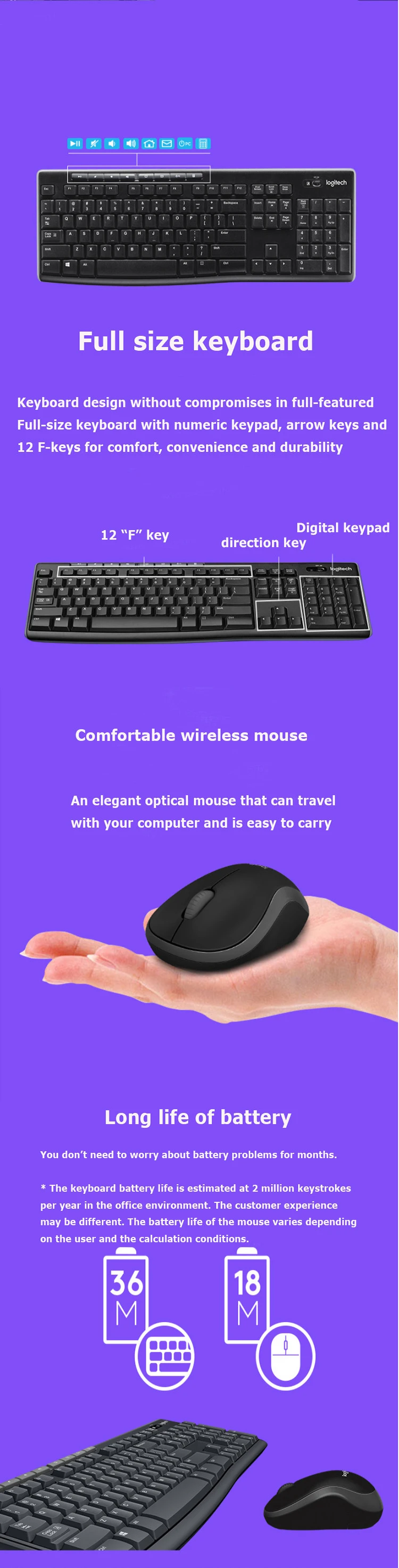 Беспроводная мышь с клавиатурой logitech MK270/M185 Combo 2,4 GHz USB приемник отключение-бесплатное подключение для ПК ноутбука домашнего использования