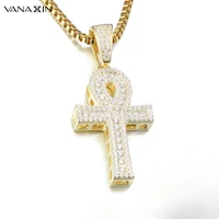 VANAXIN Ankh Necklace Cross Pendant  Egyptian Jewelry Hip Hop Style Iced Out Cubic Zircons Bling Rhinestone Egypt Small Chain Bo 1