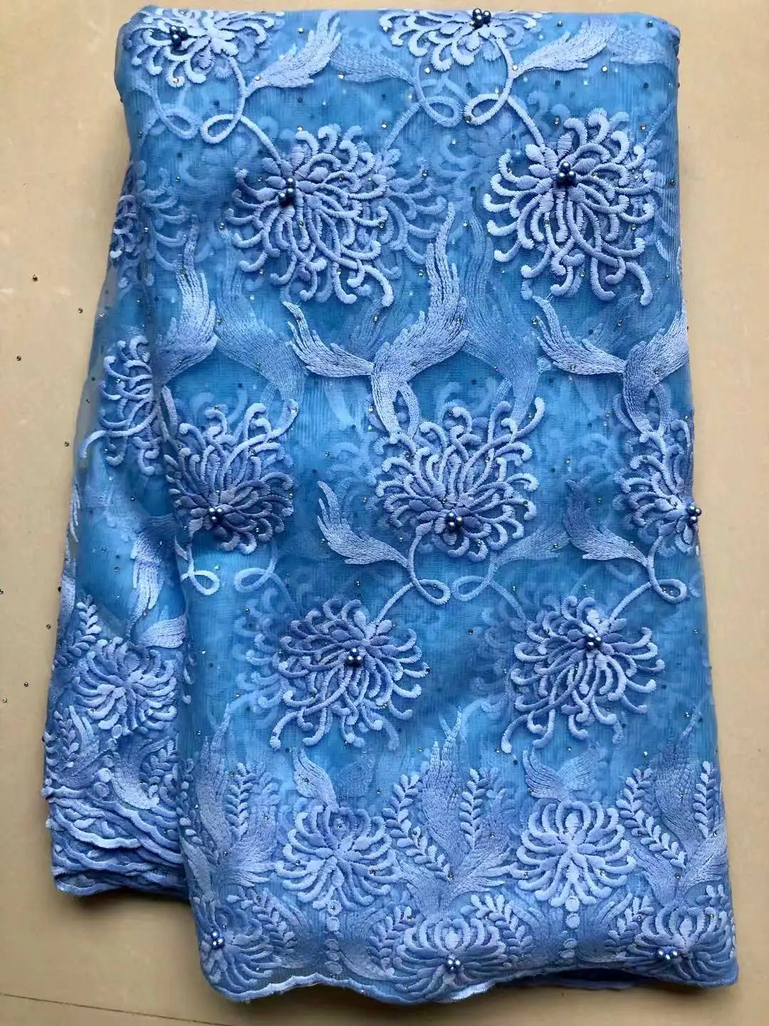 NLL4586 purple Blue African Lace Fabric 2021 High Quality French Mesh Beads Nigerian Net Fabrics For Dress | Дом и сад